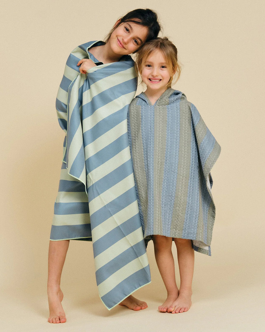 Molis&Co. Poncho da bagno - Khaki & Blue Stripes