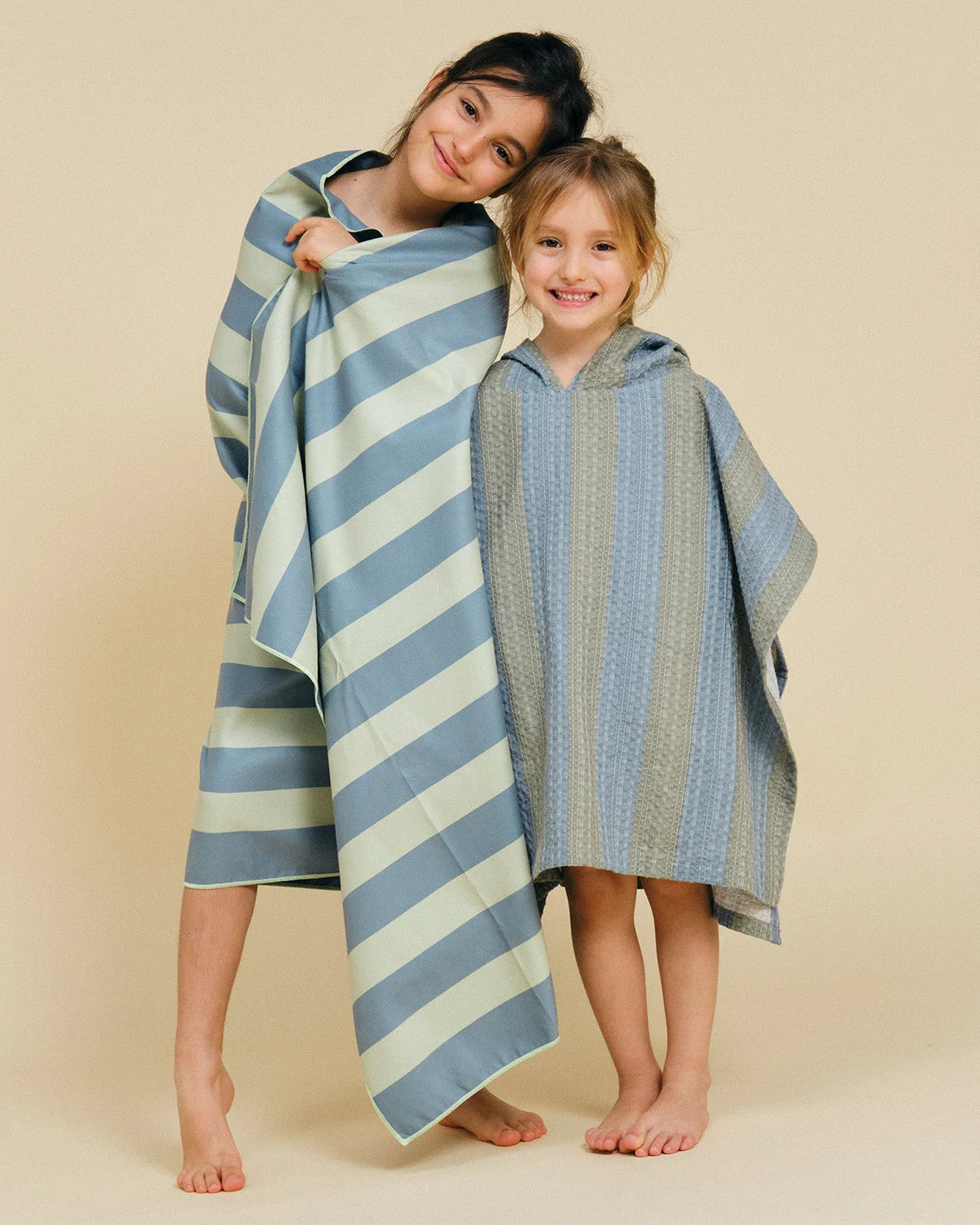 Molis&Co. Poncho da bagno - Khaki & Blue Stripes