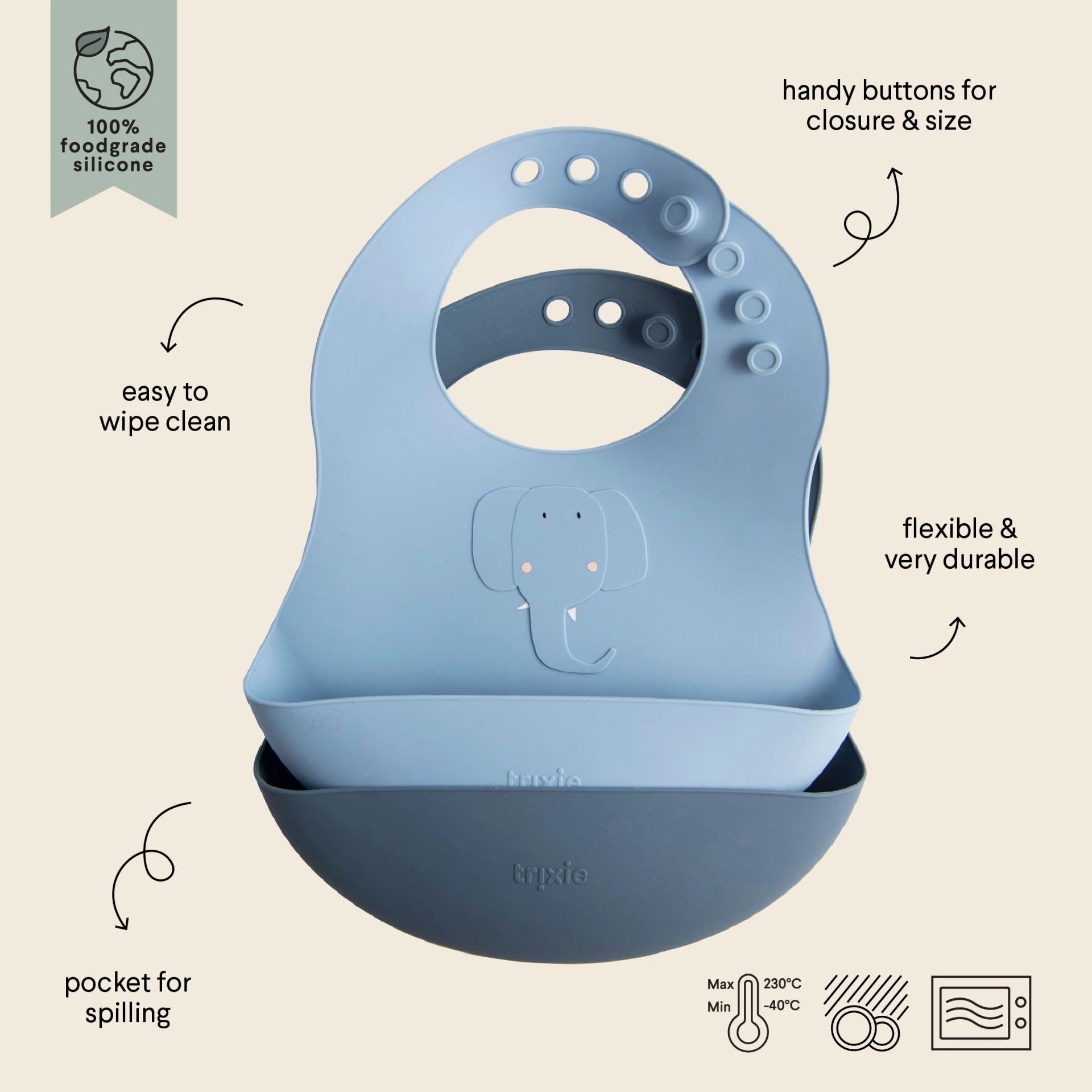 Trixie Baby - Bavaglino in silicone Mr. Elephant