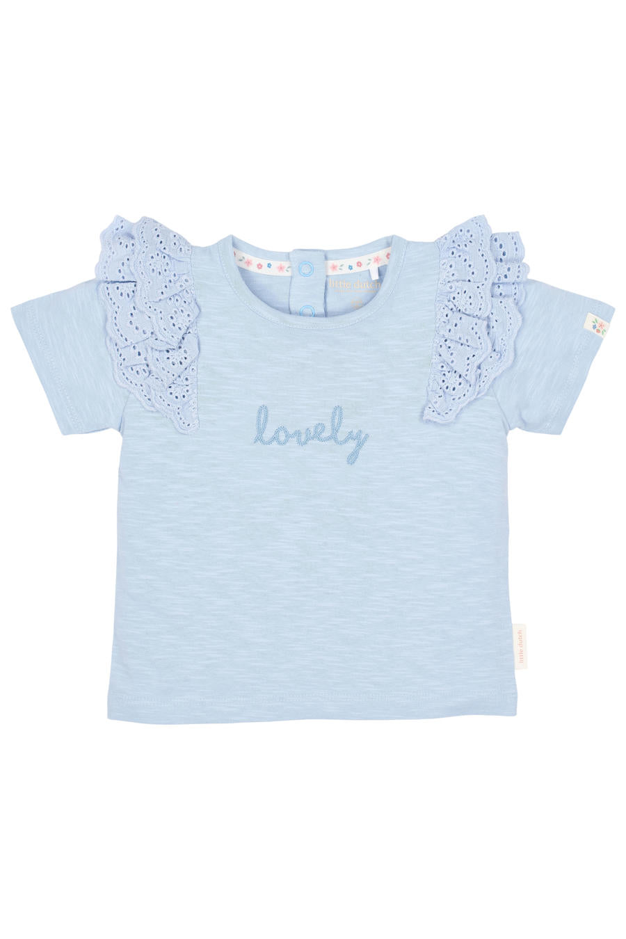 Little Dutch - Maglietta maniche corte con ricamo sky blue