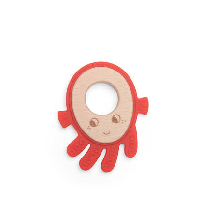 Moulin Roty - Anello di dentizione in legno e silicone (Polpo)