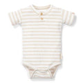 Little Dutch - Body manica corta a righe color sabbia