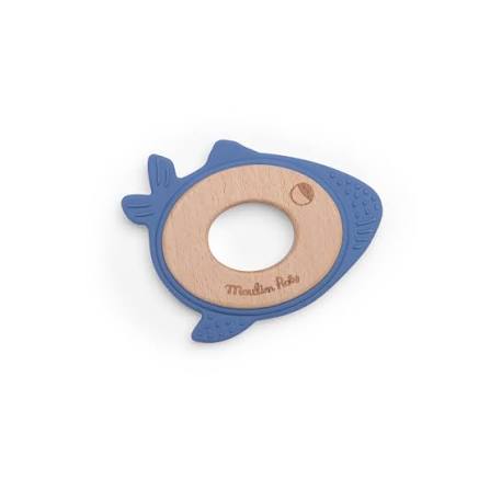 Moulin Roty - Anello di dentizione in legno e silicone (Balena)